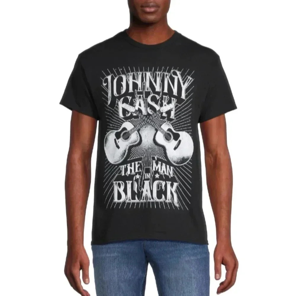 Johnny Cash Men's Size S (34-36) Man in Black Graphic Tee with Short Sleeve